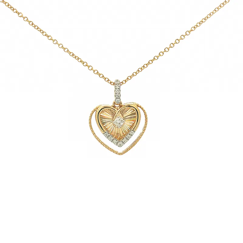 Elegant 18K Yellow Gold Heart Pendant and Earrings Set with Diamonds