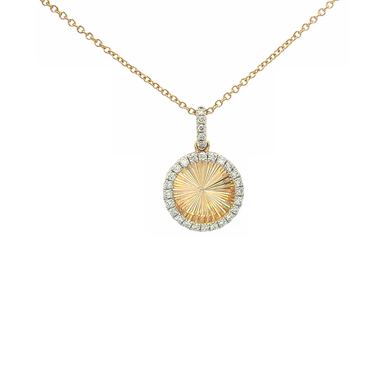 Beautiful 18K Yellow Gold Diamond Pendant and Earrings Jewelry Set