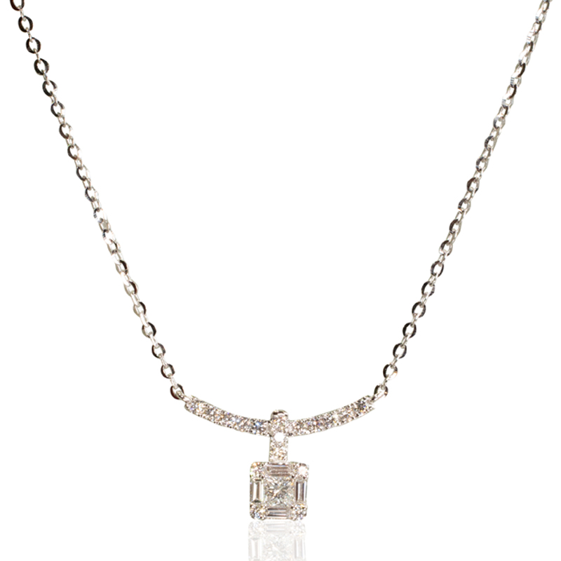 Cuban Link Necklace With Emerald Cut Illusion Set Diamond