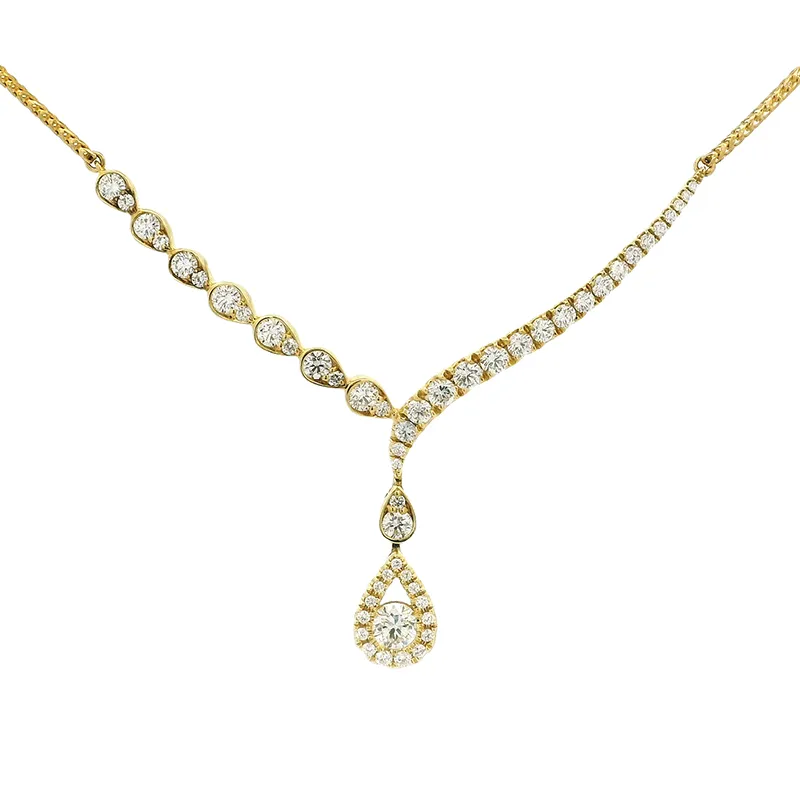 Elegant drop necklace in 18K yellow gold and diamonds