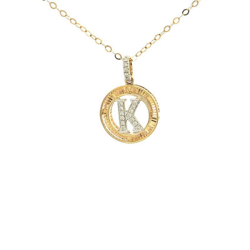 18K Yellow Gold Diamond Initial K Pendant Necklace Elegant and Simple Design