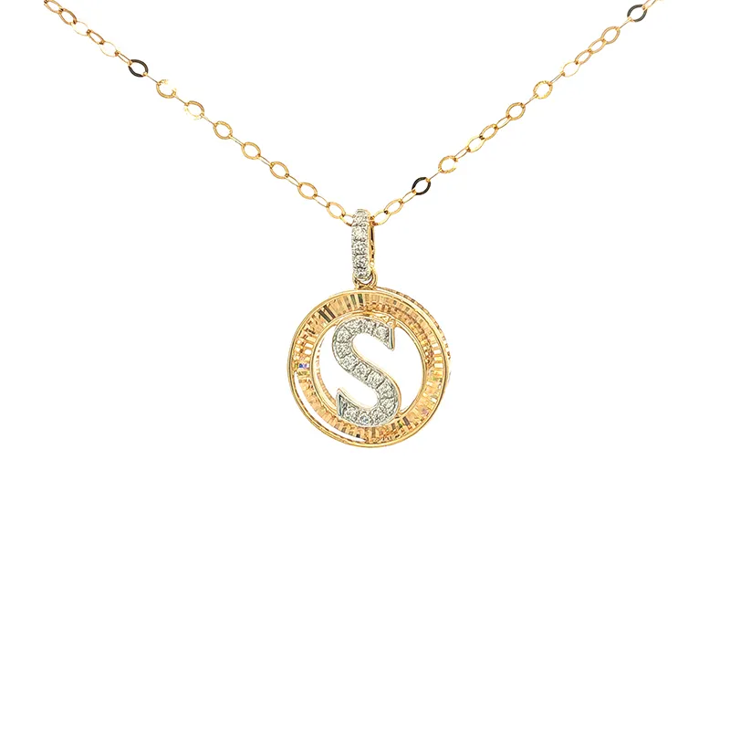 Elegant 18K Yellow Gold Initial S Diamond Pendant Necklace for Timeless Style