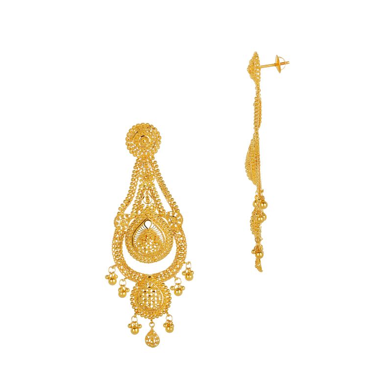 22K Gold Elaborate Necklace and Long hanging Earring Set