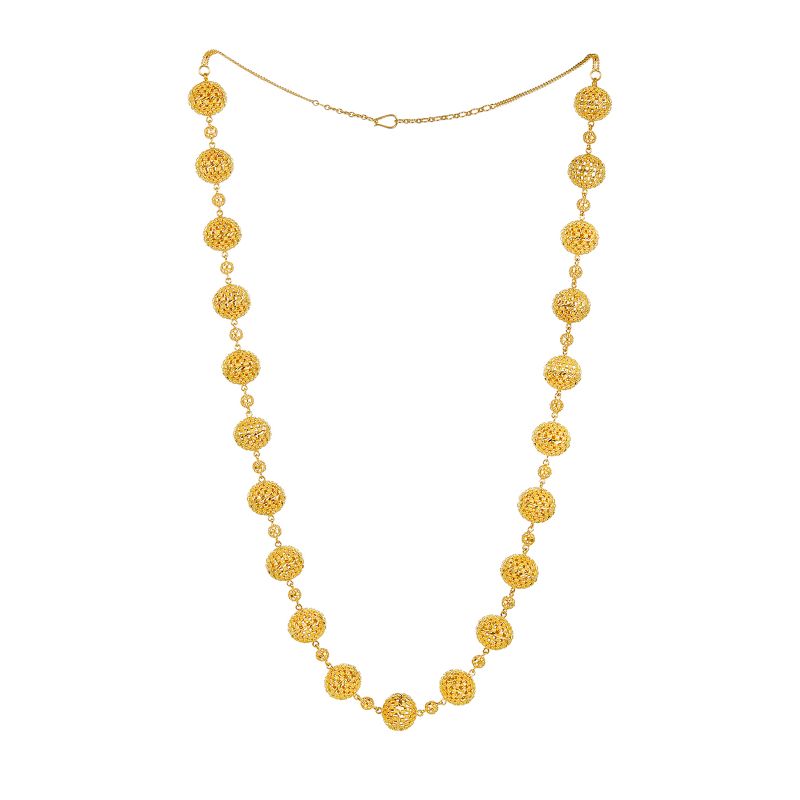 22K Gold Set of Beaded Necklace and Hanging Earrings