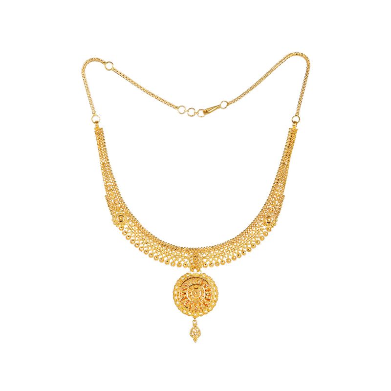 22K Gold Necklace and Hanging Earring Set NS4094