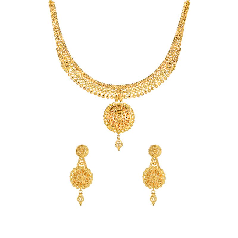 22K Gold Necklace and Hanging Earring Set