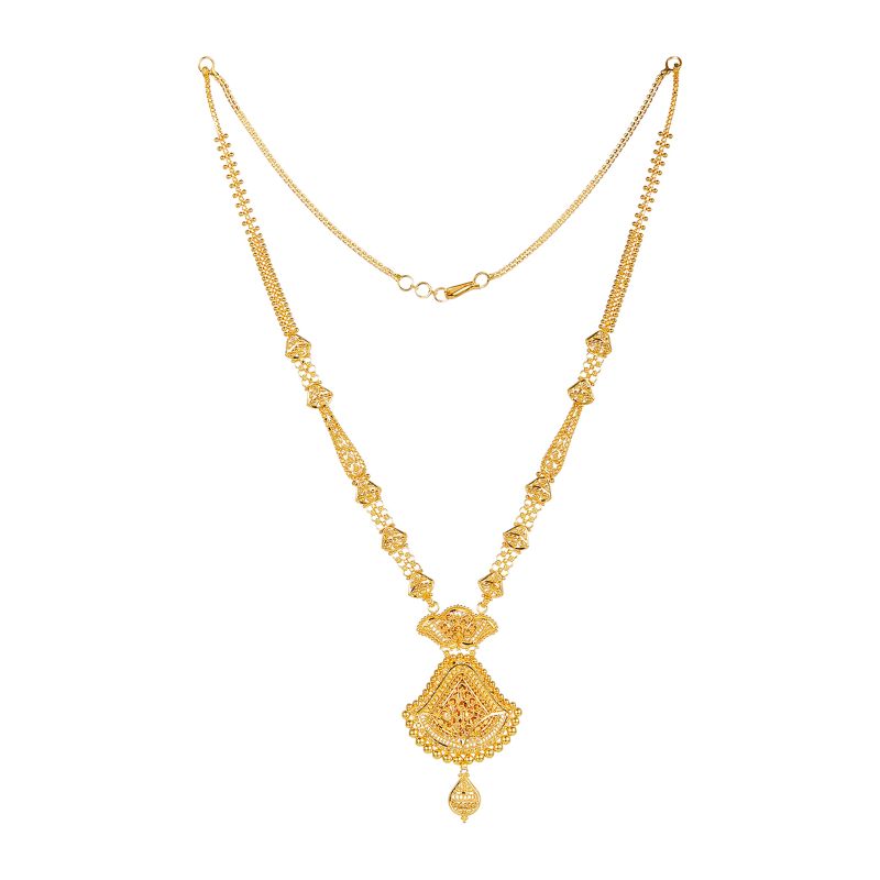 22K Gold Long Necklace and Hanging Earring Set