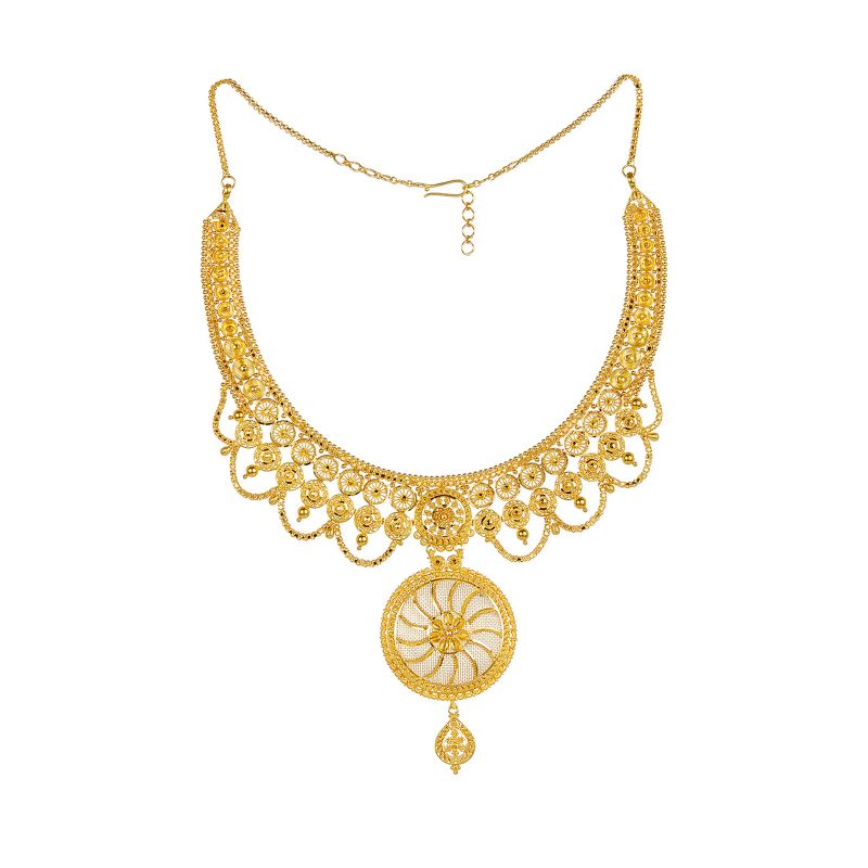 22K Gold Scallop Necklace and long hanging Earring Set