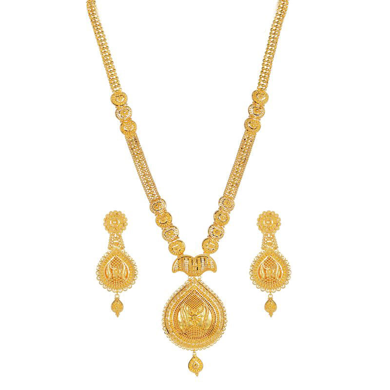 22K Gold Long Necklace and Drop Earring Set
