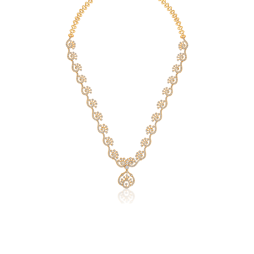18K Yellow Gold & Diamond Curved Fan Necklace Set