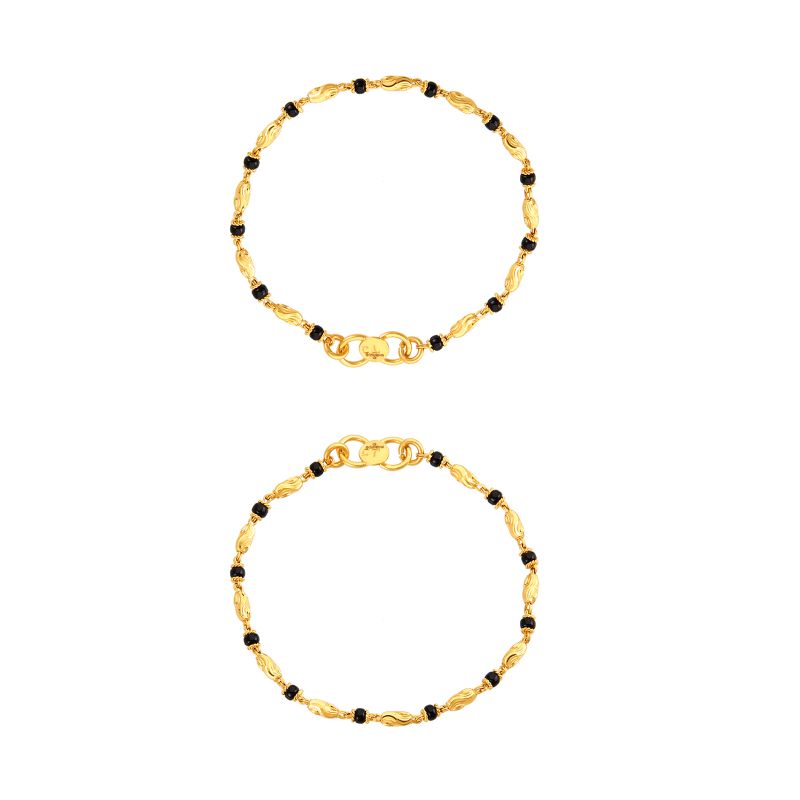 22K Yellow Gold Spiral and Black Beaded Baby Bracelet
