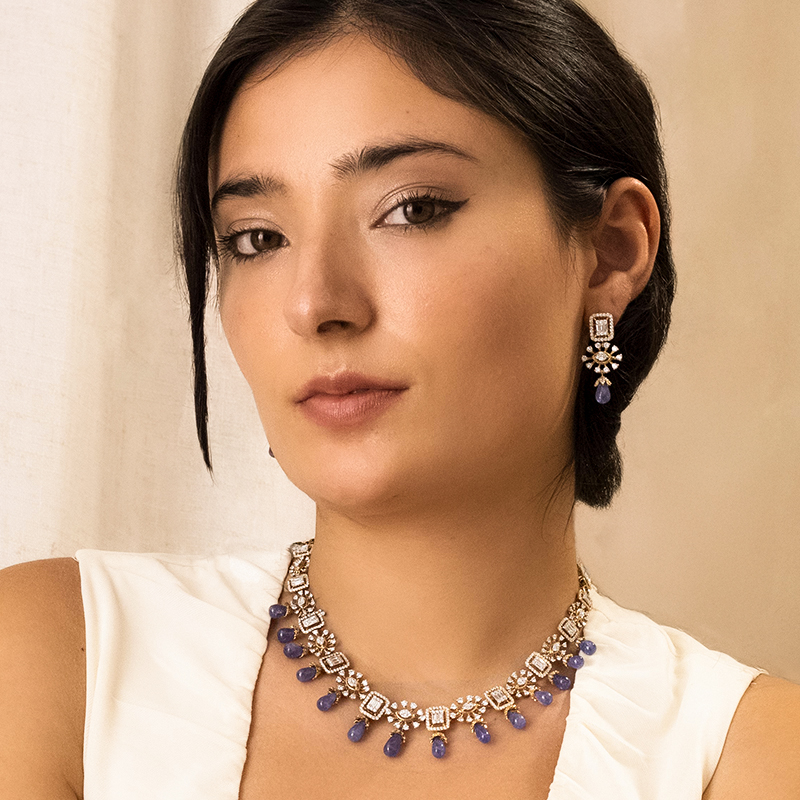 Contemporary Diamond, Ruby Emerald Necklace Set (Choker)