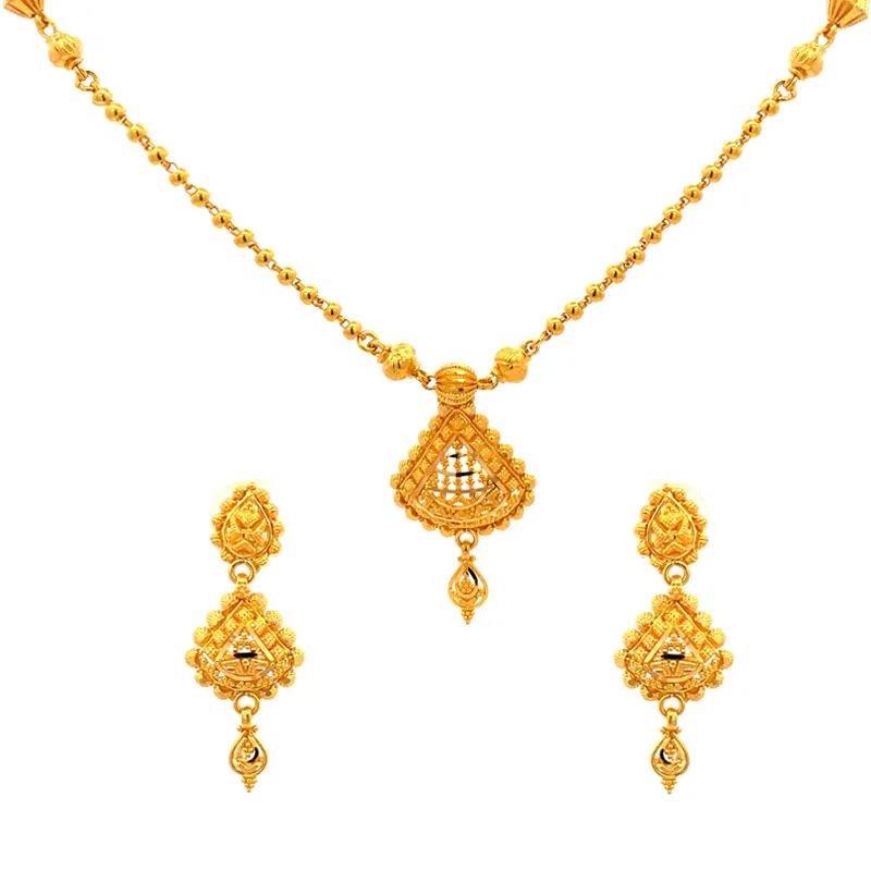 Elegant 22K Gold Necklace and Earrings Set