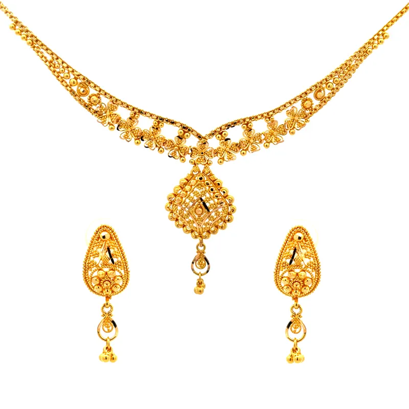 Elegant Gold Filigree Drop Necklace Set