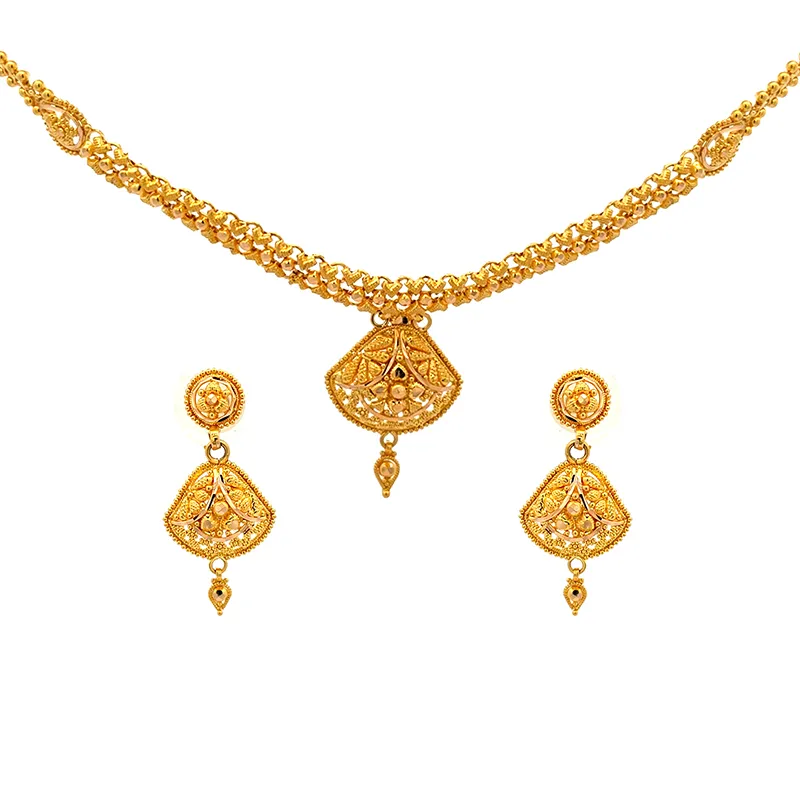 Classic Yellow Gold Chain Necklace with Earrings