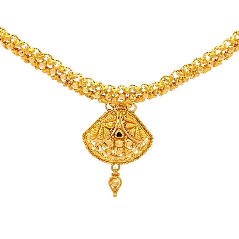 Classic Yellow Gold Chain Necklace with Earrings