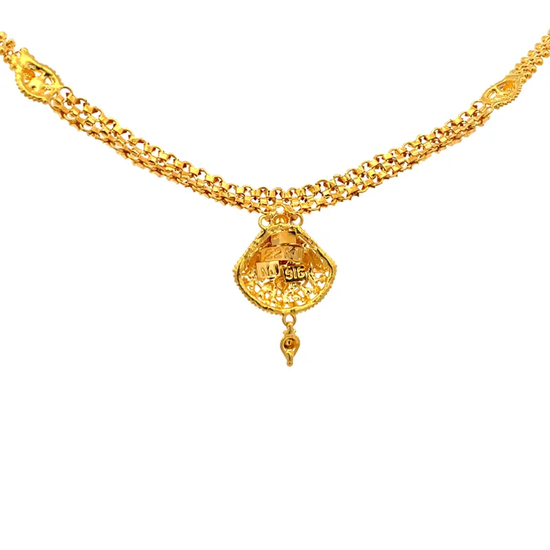 Classic Yellow Gold Chain Necklace with Earrings