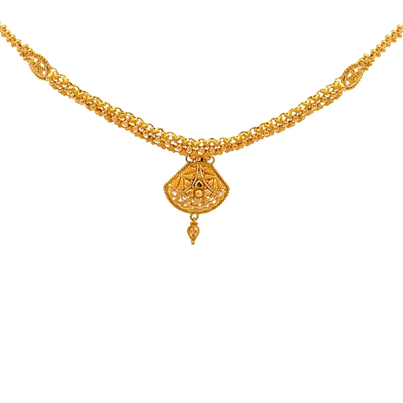 Classic Yellow Gold Chain Necklace with Earrings
