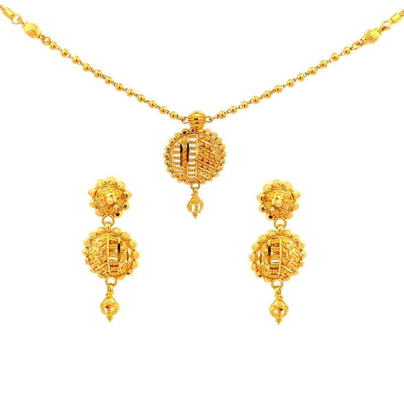 Elegant 22K Gold Necklace and Earrings Set