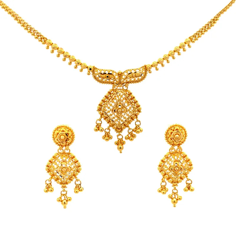 Elegant 22K Gold Necklace and Earrings Set