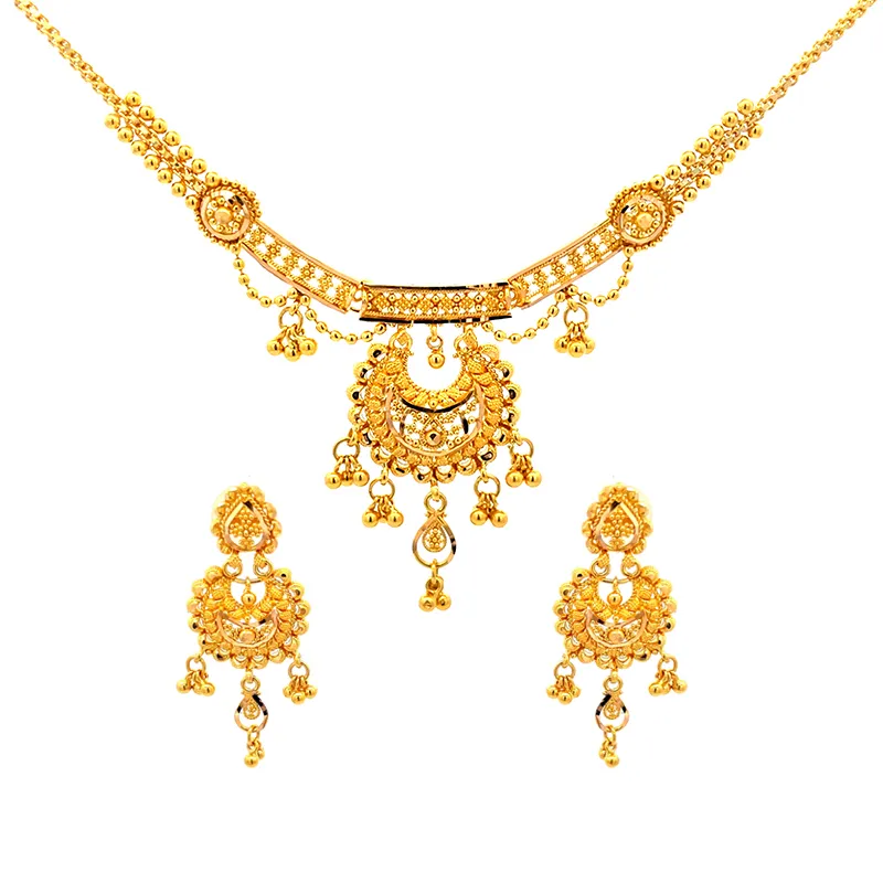 Elegant 22K Gold Necklace and Earrings Set