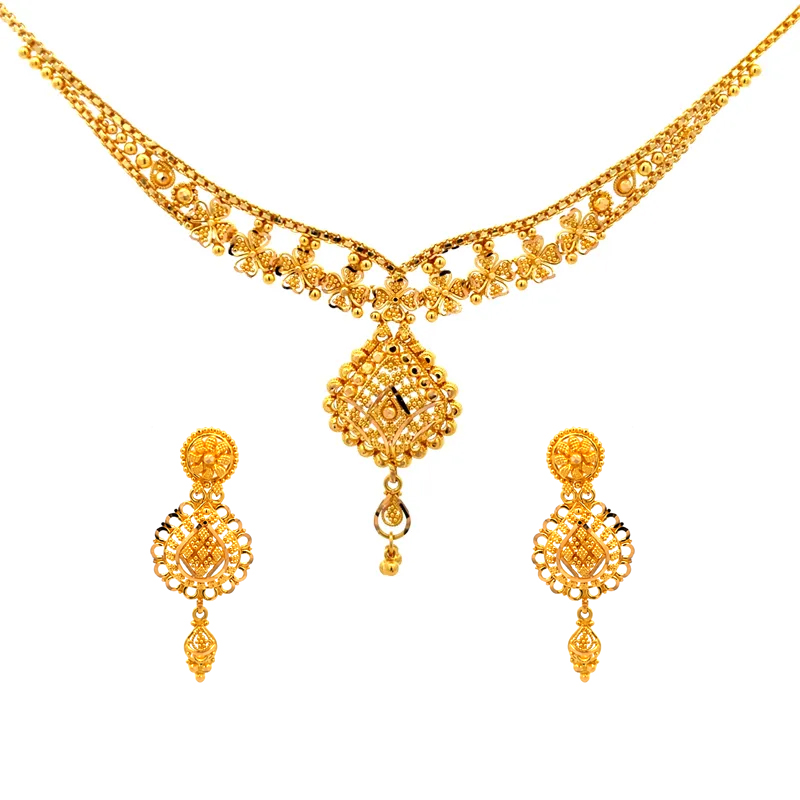 Elegant Gold Filigree Drop Necklace Set