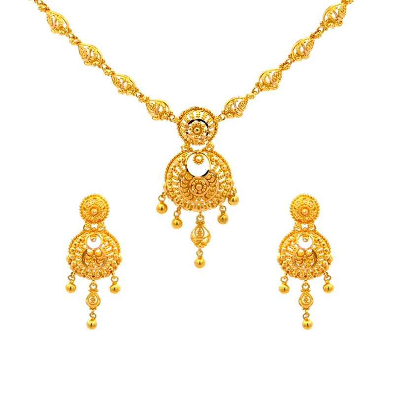 Elegant 22K Gold Necklace and Earrings Set