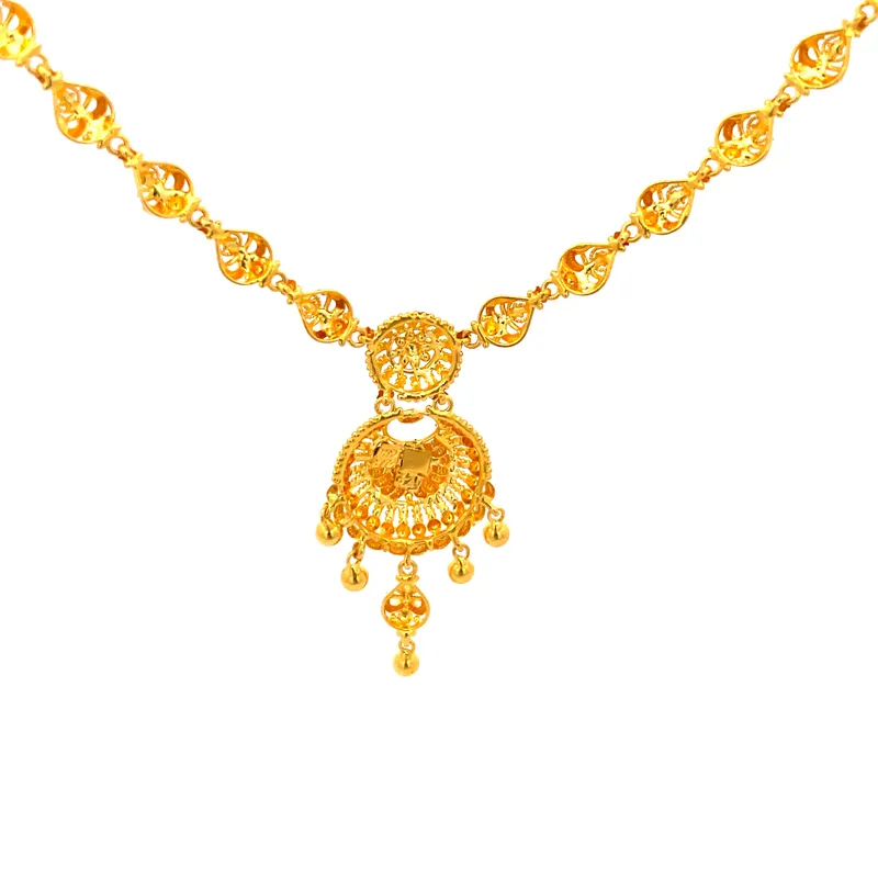 Elegant 22K Gold Necklace and Earrings Set