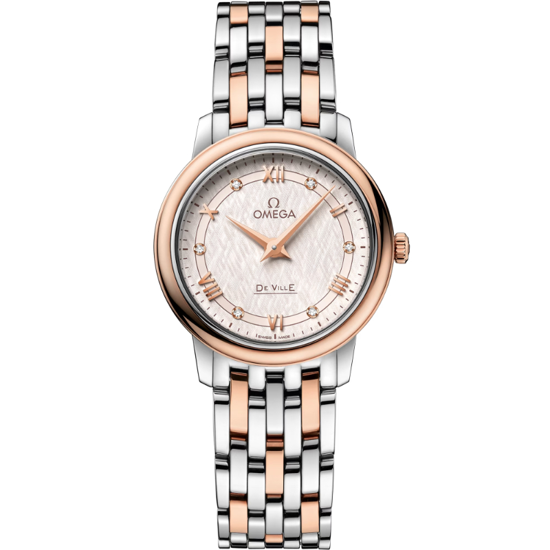 Omega De Ville Prestige steel/18k rose gold 27.4 mm silver diamond dial on steel/18k rose gold bracelet