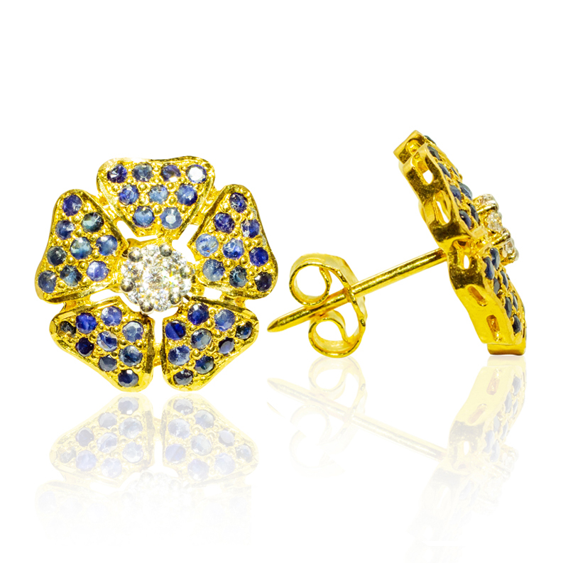 Floral Blue 22K Gold Earrings