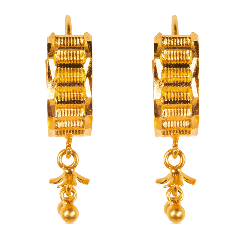 Gold Hook Earrings - ErFc3095 - 22K Gold Earrings (hook style) with  hanging. Earrings also has beautiful filigree design on it.