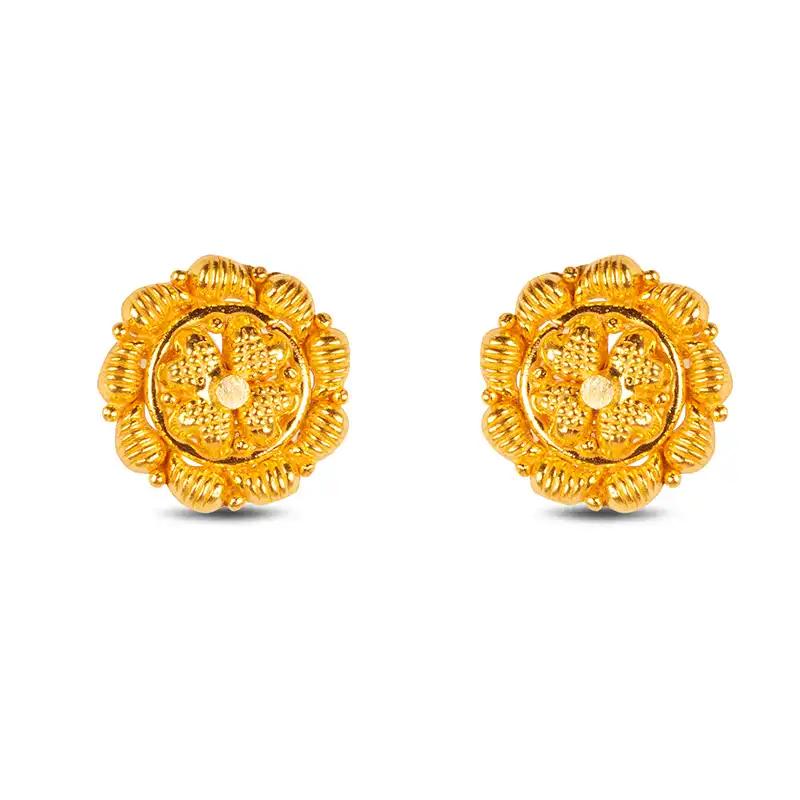 Floral Stud Earrings in 22K Yellow Gold