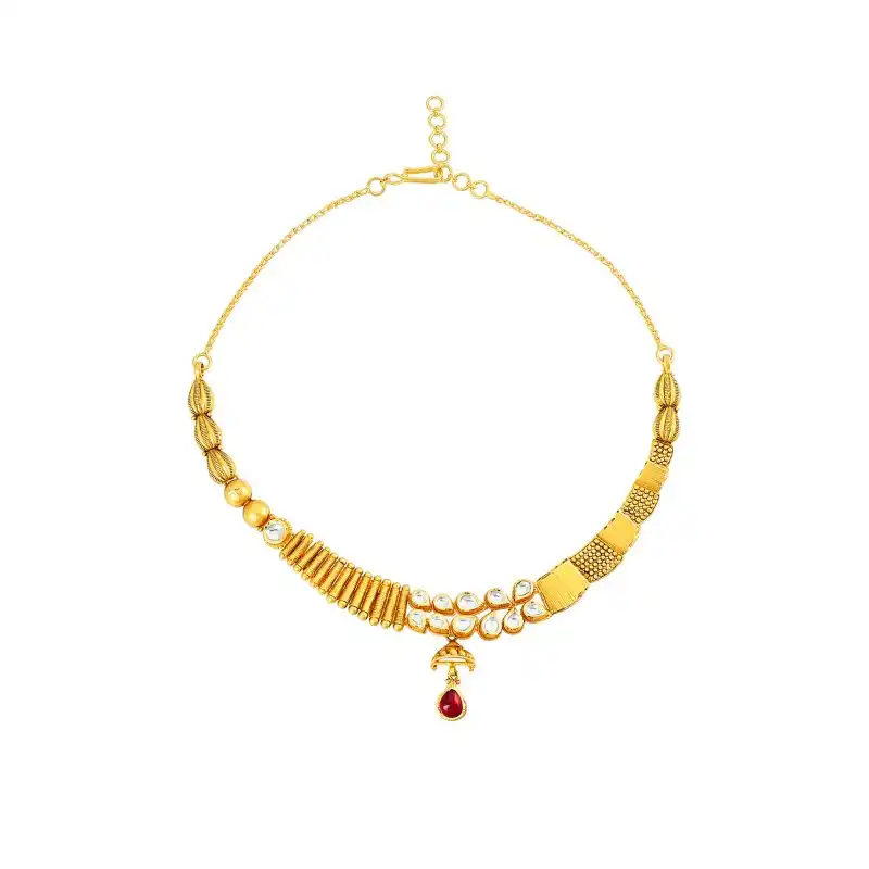 22K Antique Gold and Gemstone Necklace and Earring Set