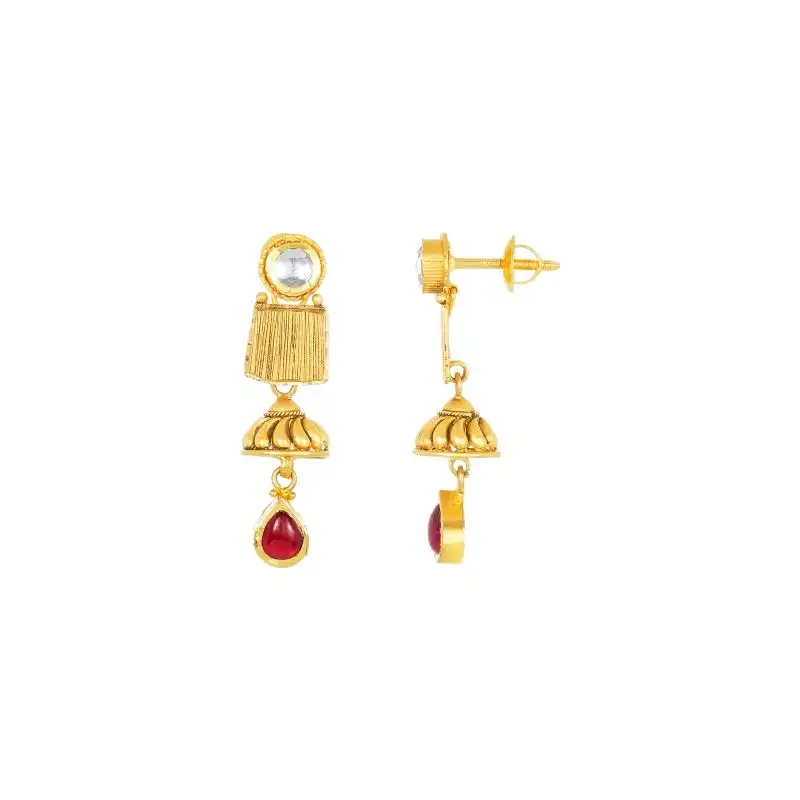 22K Antique Gold and Gemstone Necklace and Earring Set