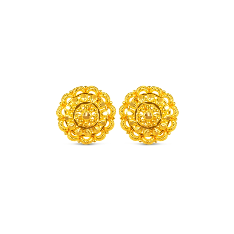 Simple Round 22K Gold Pendant Earrings Set