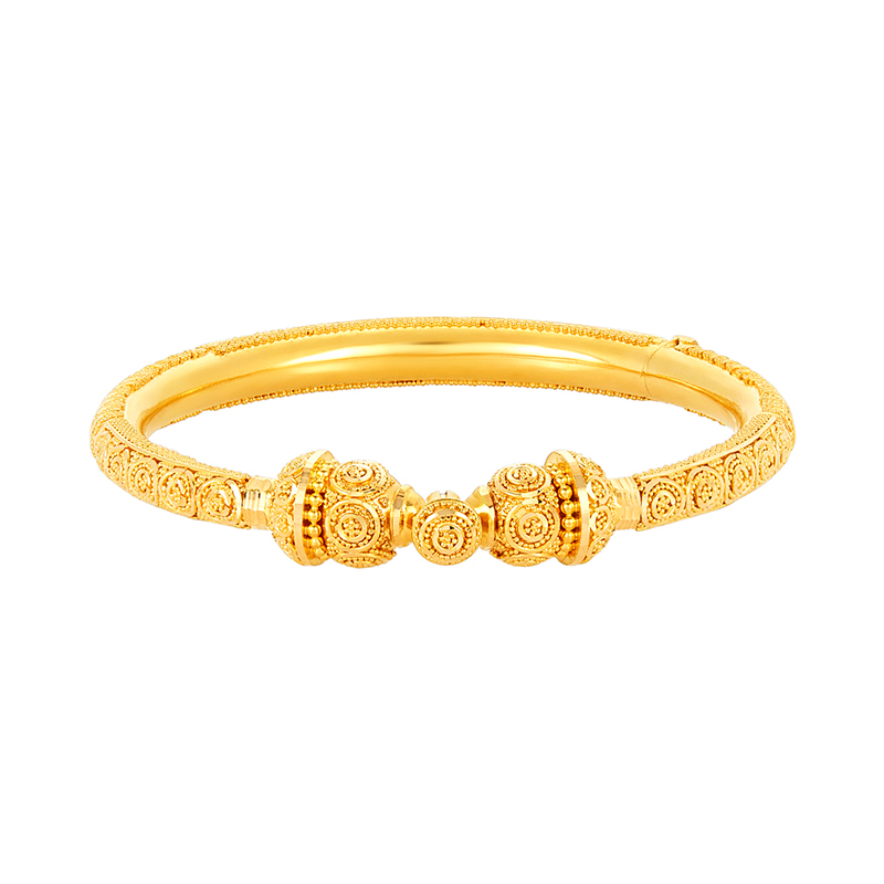 22K White & Yellow Gold Polish Fancy Sikh Kada - Sikh Kara - Mens Gold  Bangle - SINGLE PIECE - 235-M-GBL022 in 26.200 Grams