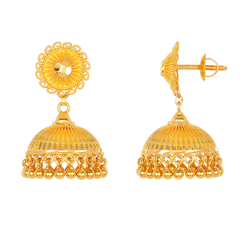 22k Yellow Gold Floral Jhumka Earrings