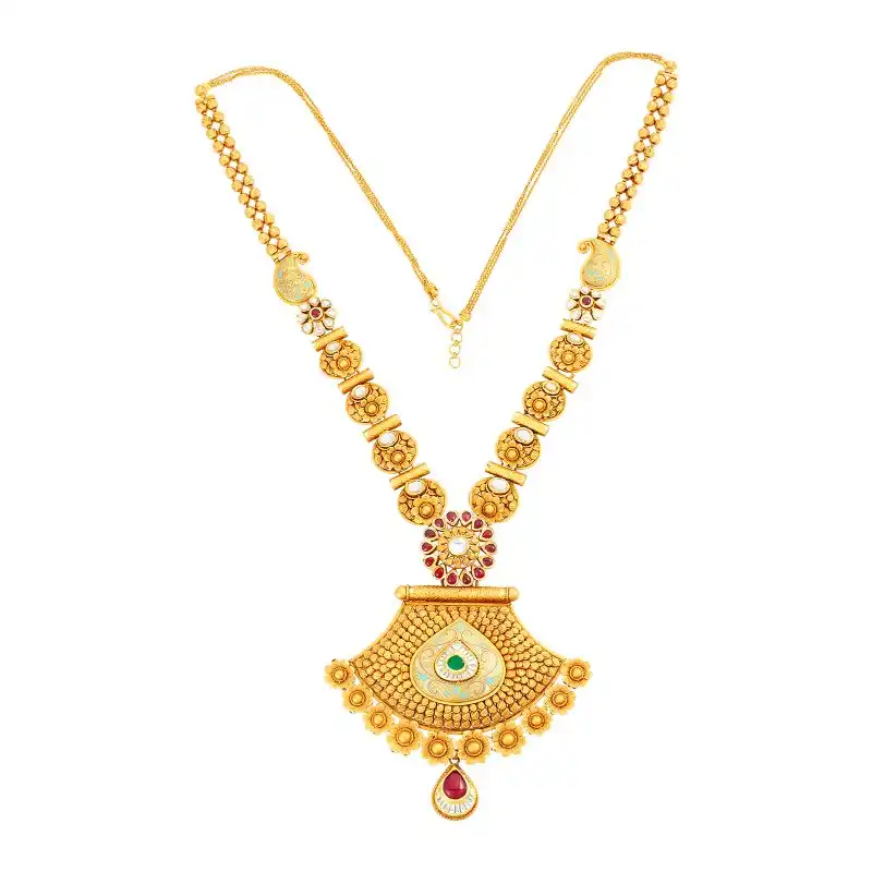 22K Gold and Gemstone Drop Necklace and Earring Set