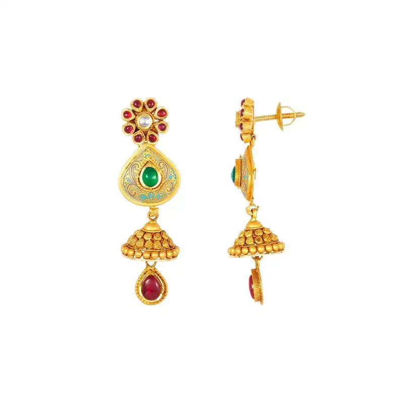 22K Gold and Gemstone Drop Necklace and Earring Set