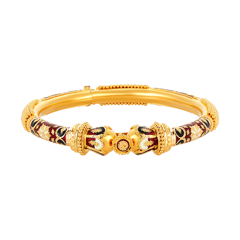 22k Yellow Gold and Enamel Kada Bangle