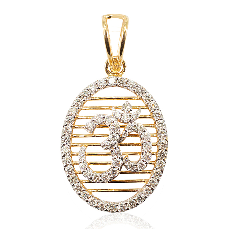 Oval shaped OM Pendant in Gold Diamonds