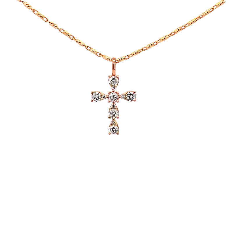 Grace and elegance - Diamond Cross Pendant, Rose Gold