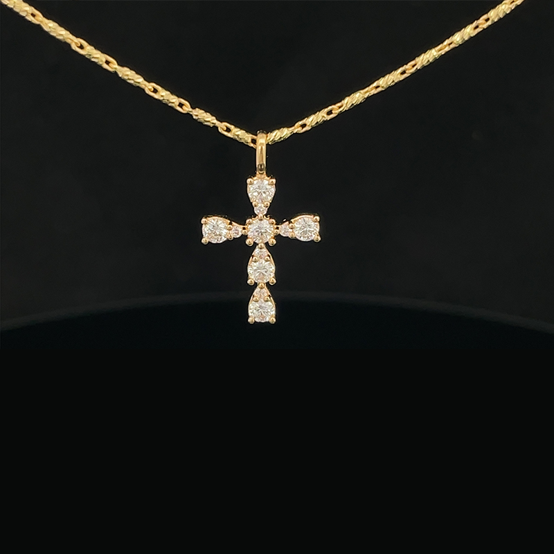 Grace and elegance - Diamond Cross Pendant, Yellow Gold