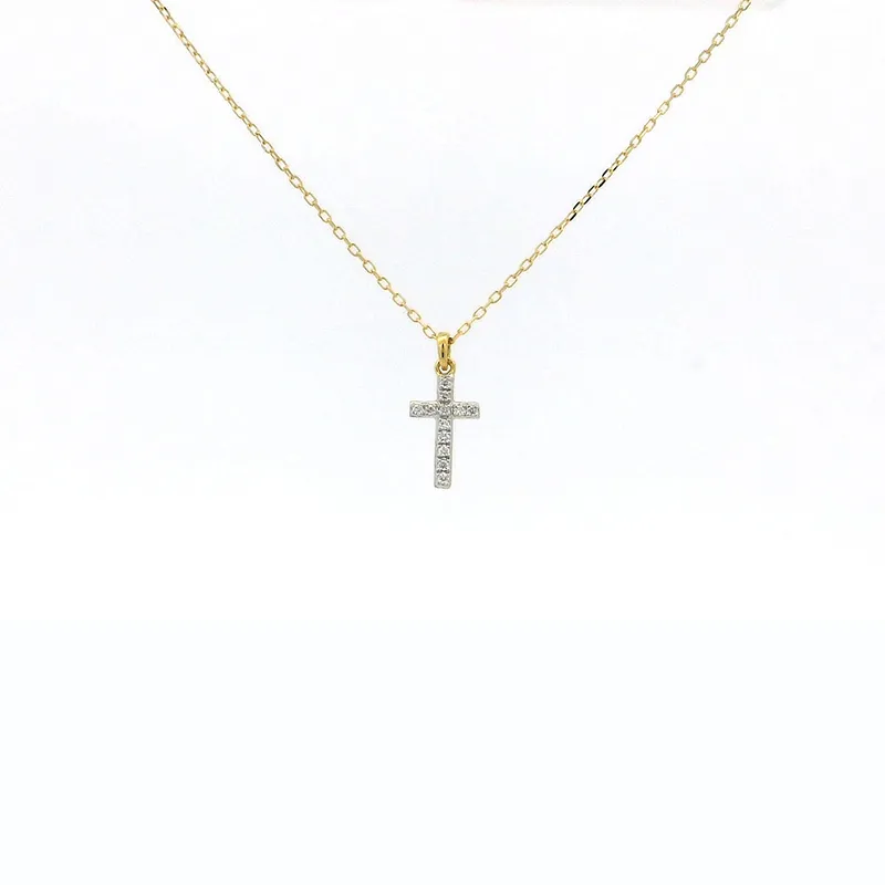 Minimalist Cross pendant in 18K Yellow gold diamond