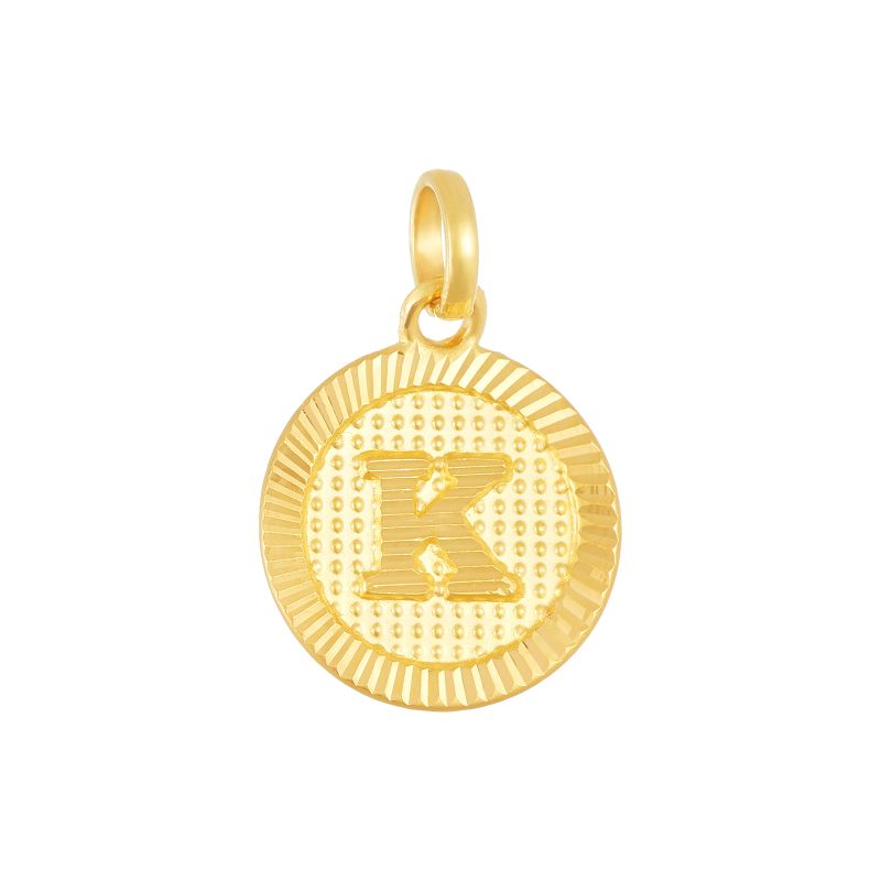 22K Yellow Gold Letter K Circle Pendant