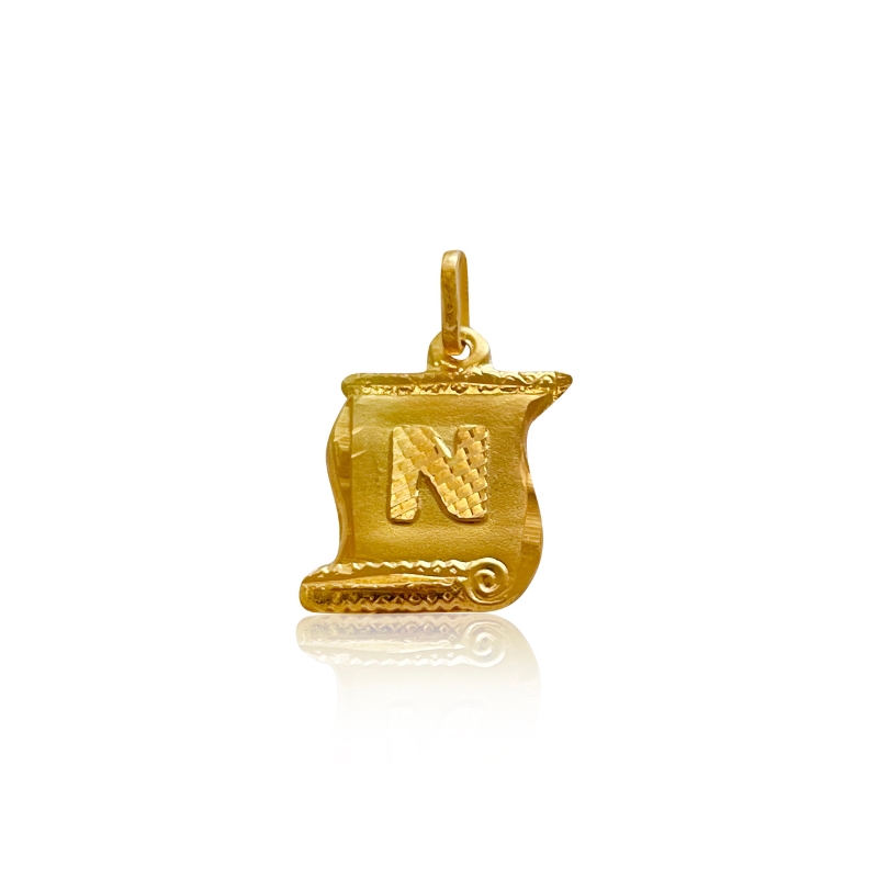 Letter N Initial Pendant in 22K Yellow Gold