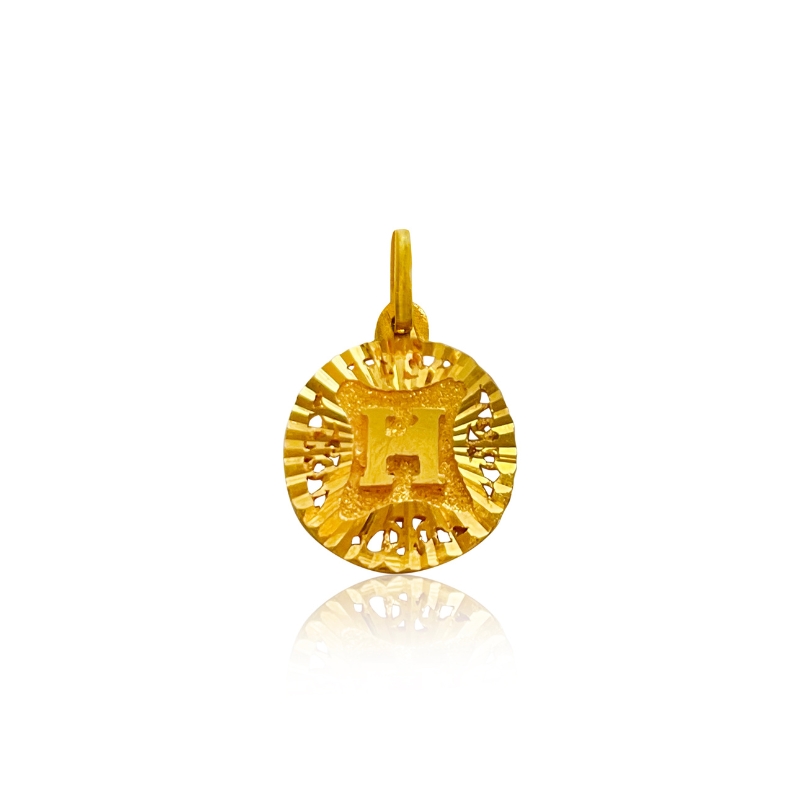 letter H Round Initial Pendant in 22K Yellow Gold