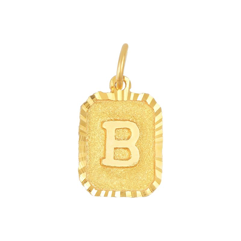 22K Yellow Gold Letter B Rounded Rectangular Patterned Pendant