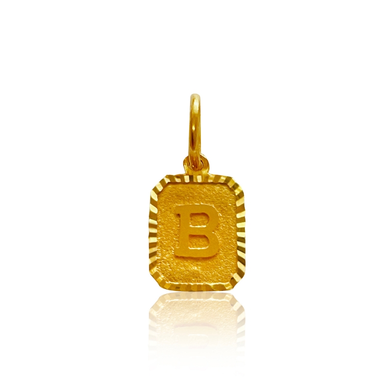 Letter B Initial Pendant in 22K Gold, rectangle