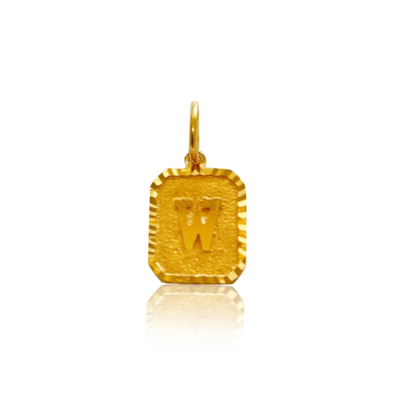 Letter W Initial Pendant in 22K Gold, rectangle